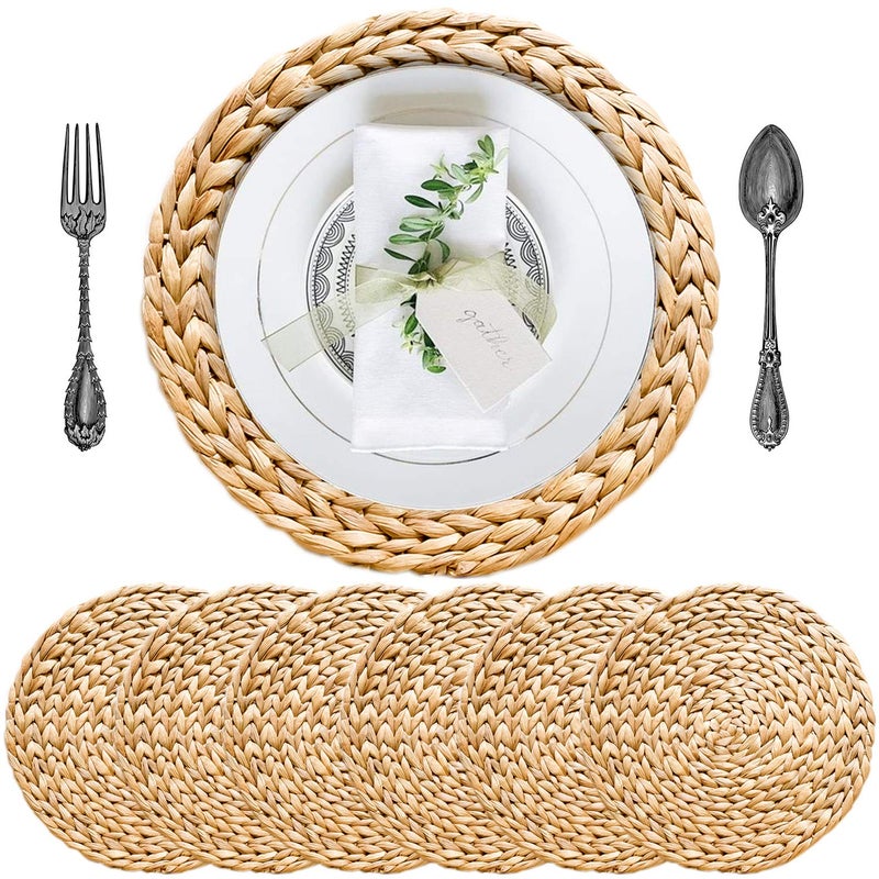SOKFARM Woven Placemats Set of 6, Table Mats Set of 6, Water Hyacinth Round Placemats for Round Table, Chargers for Dinner Plates, Wicker Chargers for Dinner Plates, Woven Placemat, Place Mats 11.8 in - Image 1